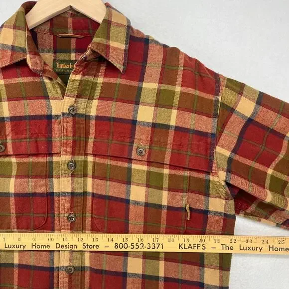 TIMBERLAND Shirt Mens XS Heavy Brushed Flannel Plaid Lumberjack Button Up Red - Picture 14 of 16